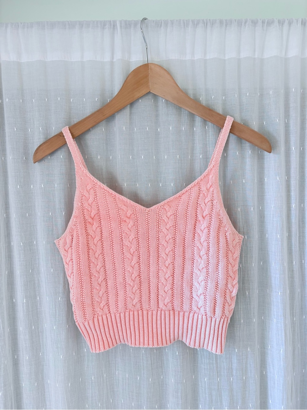 American Eagle Outfitters Pink Cable-Knit Cropped Camisole